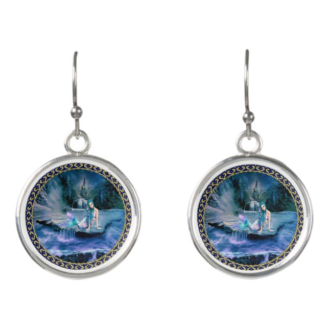 Mermaid with turquoise hair earrings (Front)