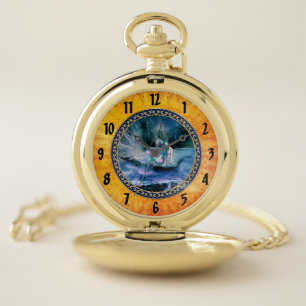 Mermaid with turquoise hair pocket watch