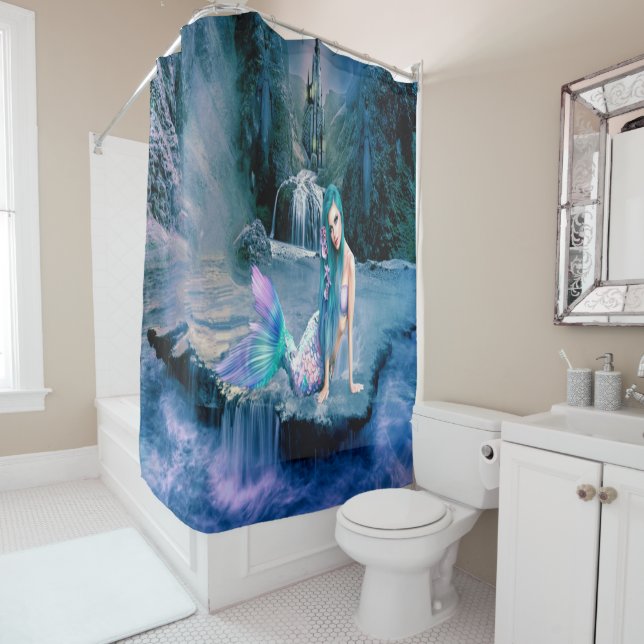 Mermaid with turquoise hair shower curtain (In Situ)
