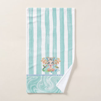 Mermaid with Turtle and Blue Stripes Hand Towel