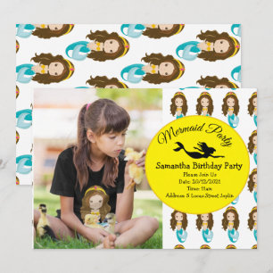 Mermaid Yellow Birthday Party Invitation