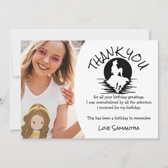 Mermaid Yellow Birthday Party Thank You Invitation (Front)