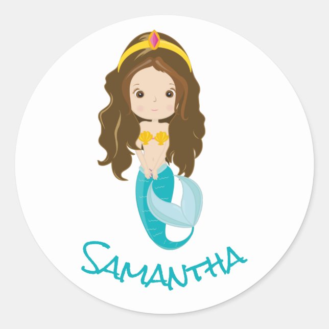 Mermaid Yellow Classic Round Sticker (Front)