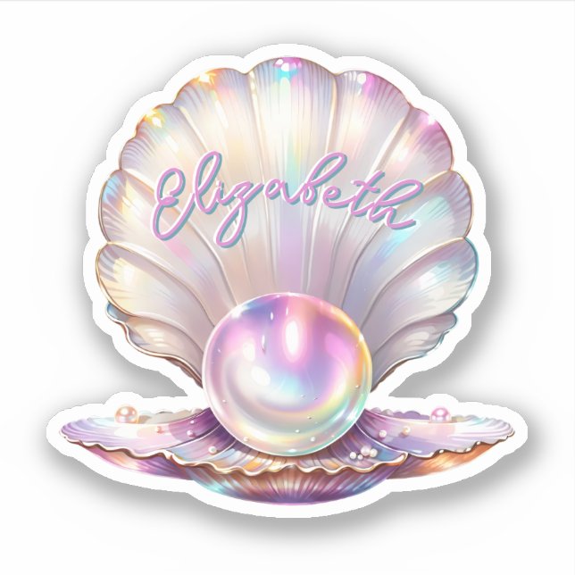 Mermaidcore Pastel Iridescent Pearl Clamshell Sticker (Front)