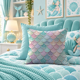 Mermaidcore Pastel Scales Sparkle Throw Pillow
