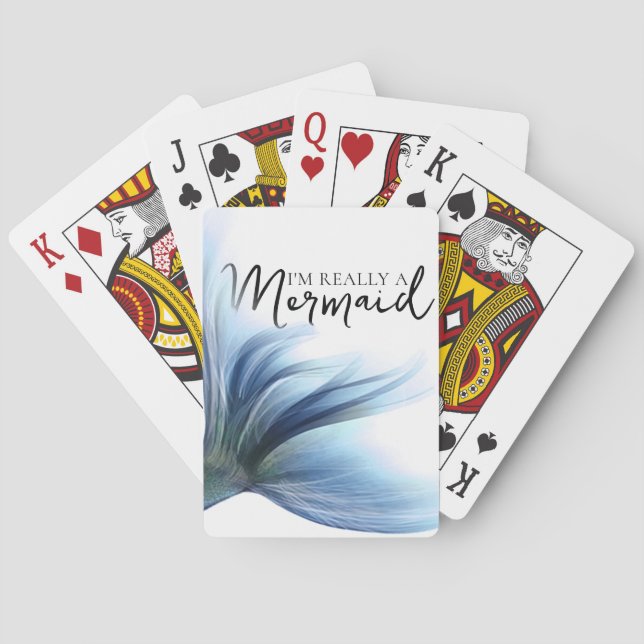 #MermaidLife Im Really a Mermaid | Blue Tail Quote Poker Cards (Back)