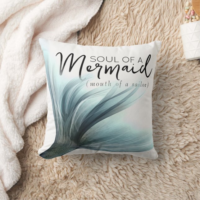 #MermaidLife Sailor Mouth Mermaid Soul | Aqua Aqua Throw Pillow (Blanket)