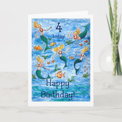 Mermaids 4th Birthday Card