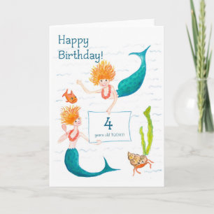 Mermaids 4th Birthday Card