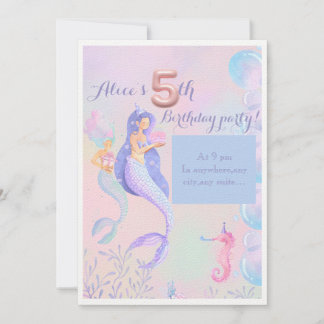 Mermaids 5th birthday party invitation