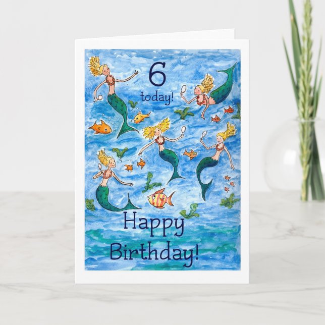 Mermaids 6th Birthday Card (Front)
