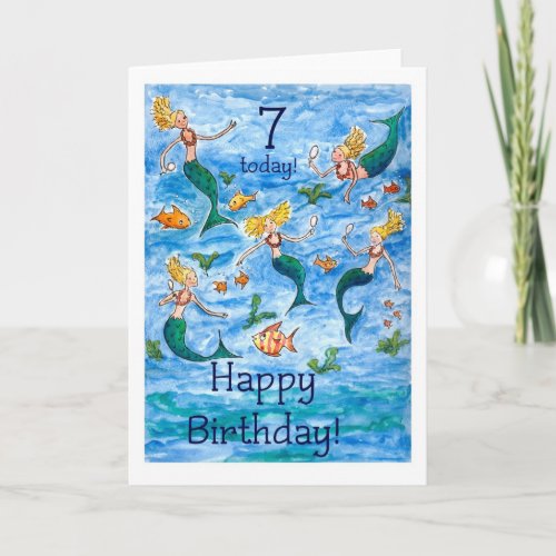 Mermaids 7th Birthday Card