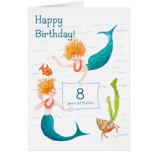 Mermaids 8th Birthday Card | Zazzle