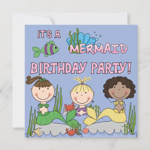 Mermaids (African American Girl) Birthday Invite