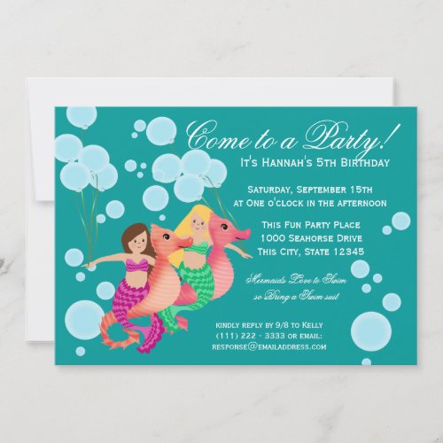 Mermaids and Balloons Swim Party Invitation
