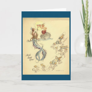 Mermaids and Cherubs Vintage New Years Card
