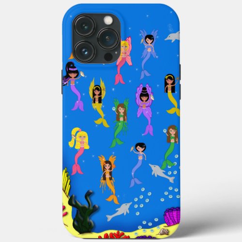 Mermaids and dolphins in the ocean iPhone 13 pro max case