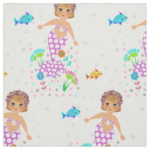Mermaids And Fishes Under The Sea Cute Whimsy Fabric