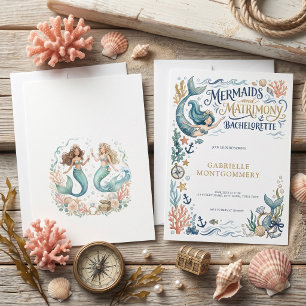 Mermaids and Matrimony Coastal Bachelorette Party Invitation