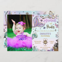 Mermaids and Pirates 1st Joint Birthday Photo Invitation