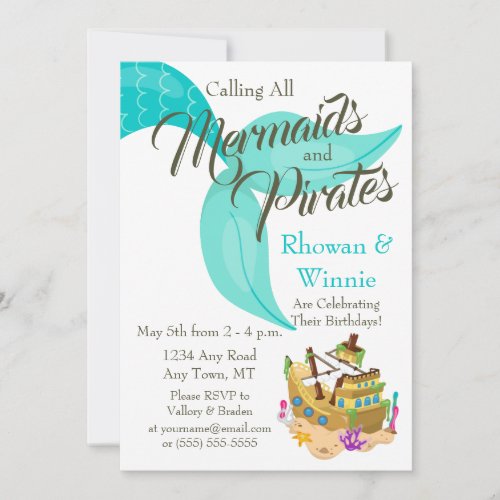 Mermaids and Pirates Birthday Invitation