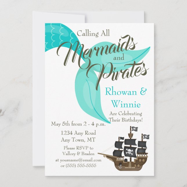 Mermaids and Pirates Birthday Invitation (Front)