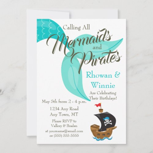 Mermaids and Pirates Birthday Invitation