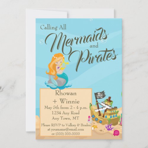 Mermaids and Pirates Birthday Invitation