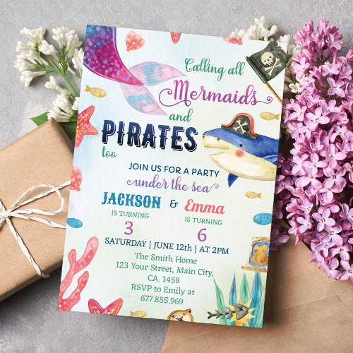 Mermaids And Pirates Birthday Invitation