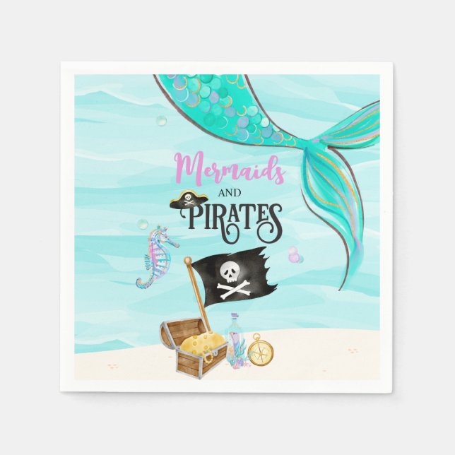 Mermaids and Pirates Birthday Napkins (Front)