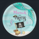 Mermaids and Pirates Birthday Paper Plates<br><div class="desc">Mermaids and Pirates Birthday Party Plates.</div>
