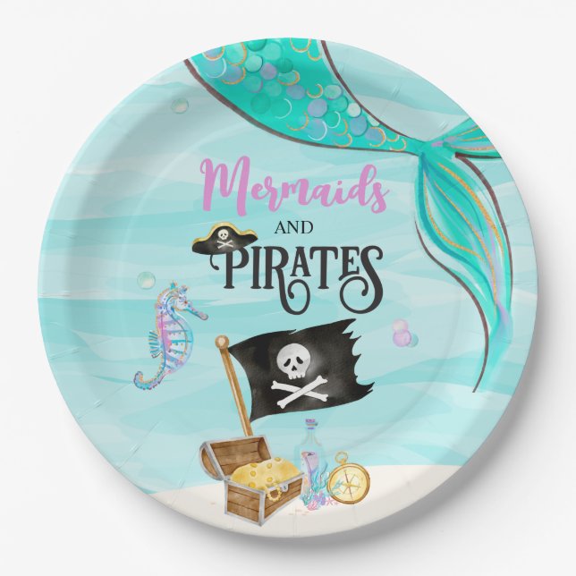 Mermaids and Pirates Birthday Paper Plates (Front)