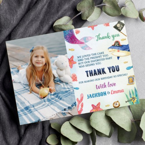 Mermaids And Pirates Birthday Thank You Card
