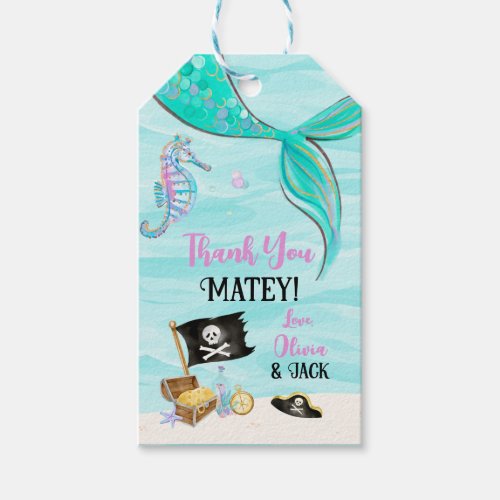 Mermaids and Pirates Birthday Thank You Favor Gift Tags