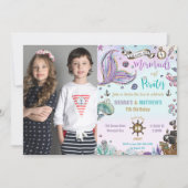 Mermaids and Pirates Joint Birthday Ocean Photo Invitation (Front)