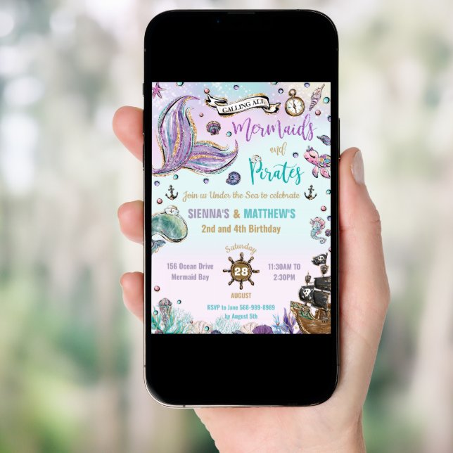 Mermaids and Pirates Joint Birthday Under the Sea Invitation (Front Digital)