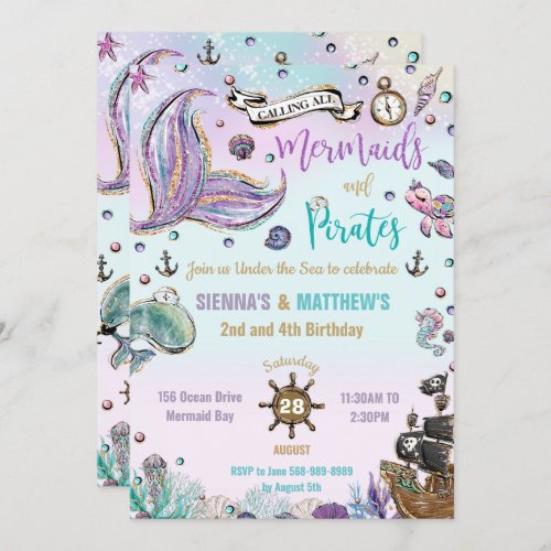 Mermaids and Pirates Joint Birthday Under the Sea Invitation