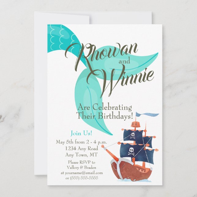 Mermaids and Pirates Kids Birthday Invitation (Front)