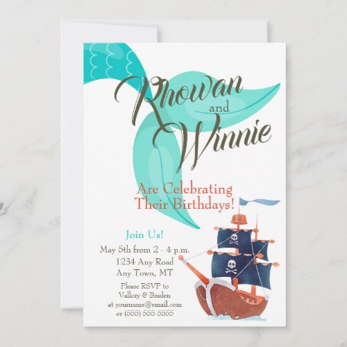 Mermaids and Pirates Kids Birthday Invitation