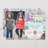 Mermaids and Pirates Twins Birthday Ocean Photo Invitation