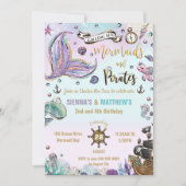 Mermaids and Pirates Twins Birthday Under the Sea Invitation (Front)