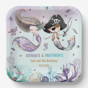 Mermaids and Pirates Under the Sea Joint Birthday Paper Plates