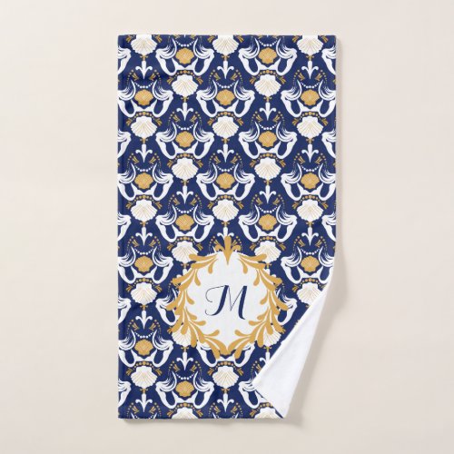 Mermaids and Seashells Damask Pattern Monogrammed Hand Towel