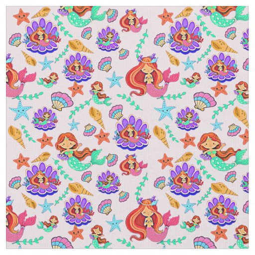 Mermaids and Shells Fabric