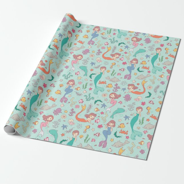 Mermaids and Underwater Friends Wrapping Paper (Unrolled)