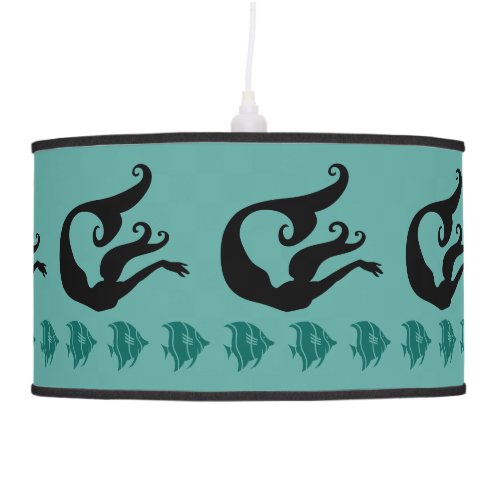 Mermaids  angel fish black on blue pendant lamp