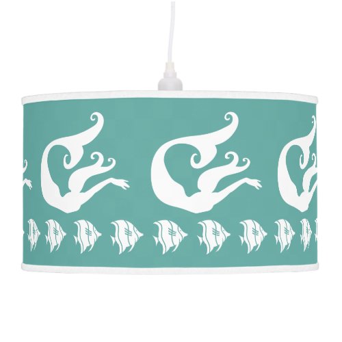 Mermaids  angel fish White on blue Pendant Lamp