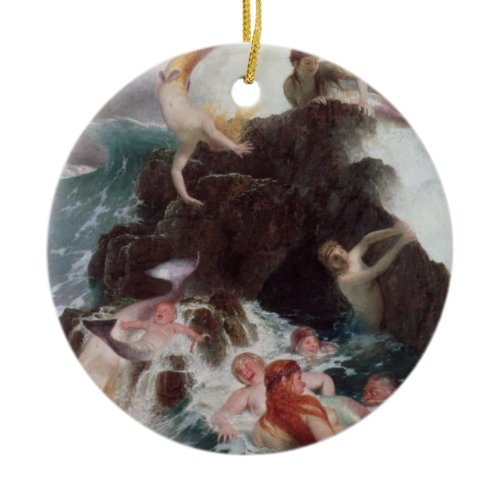 Mermaids at Play, 1886 (oil on canvas) Ceramic Ornament