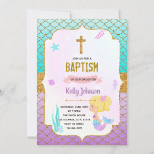 mermaids baptism theme invitation