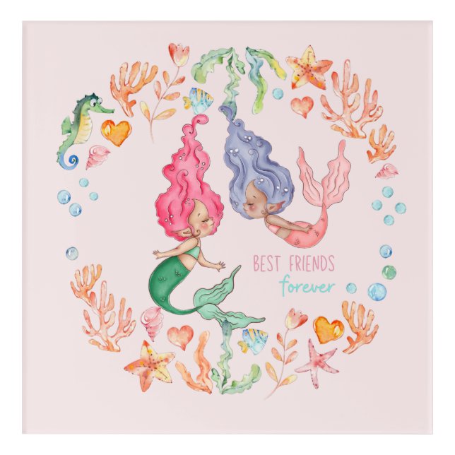 Mermaids Best Friends Forever BFF Personalized Acrylic Print (Front)